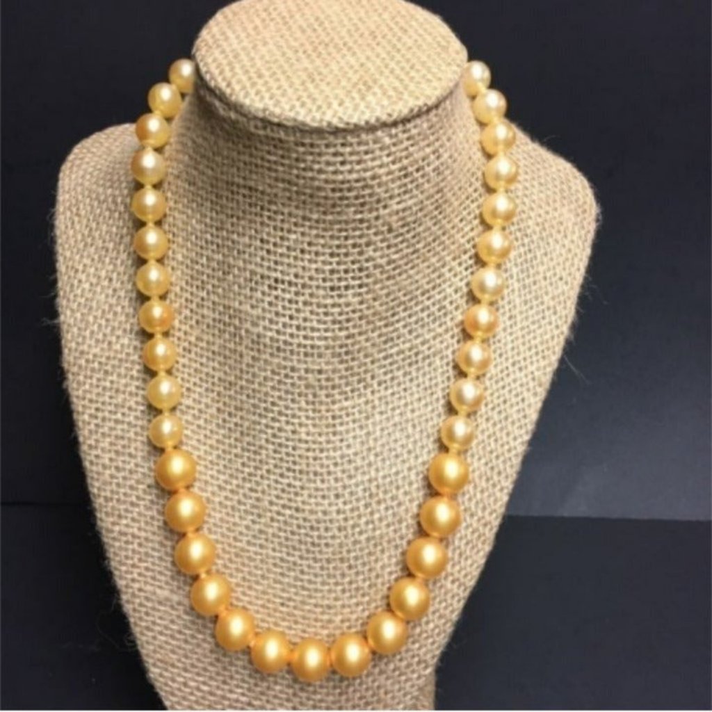 Vtg Pop Bead Necklace Golden Beige Yellow Pearl Adjustable Retro